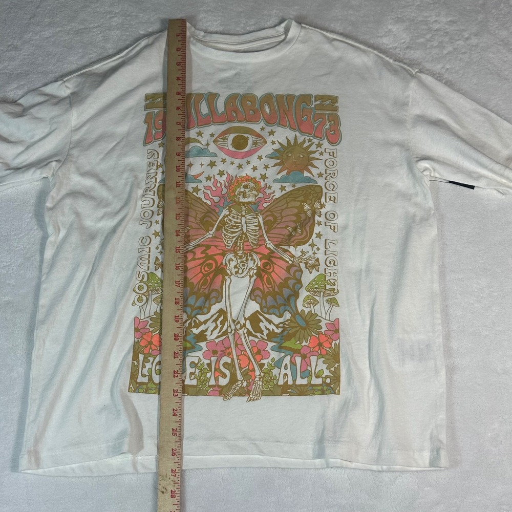 Billabong Graphic Tee NWT Womens XS White Love Is All Cosmic Butterfly oversized - Picture 5 of 12